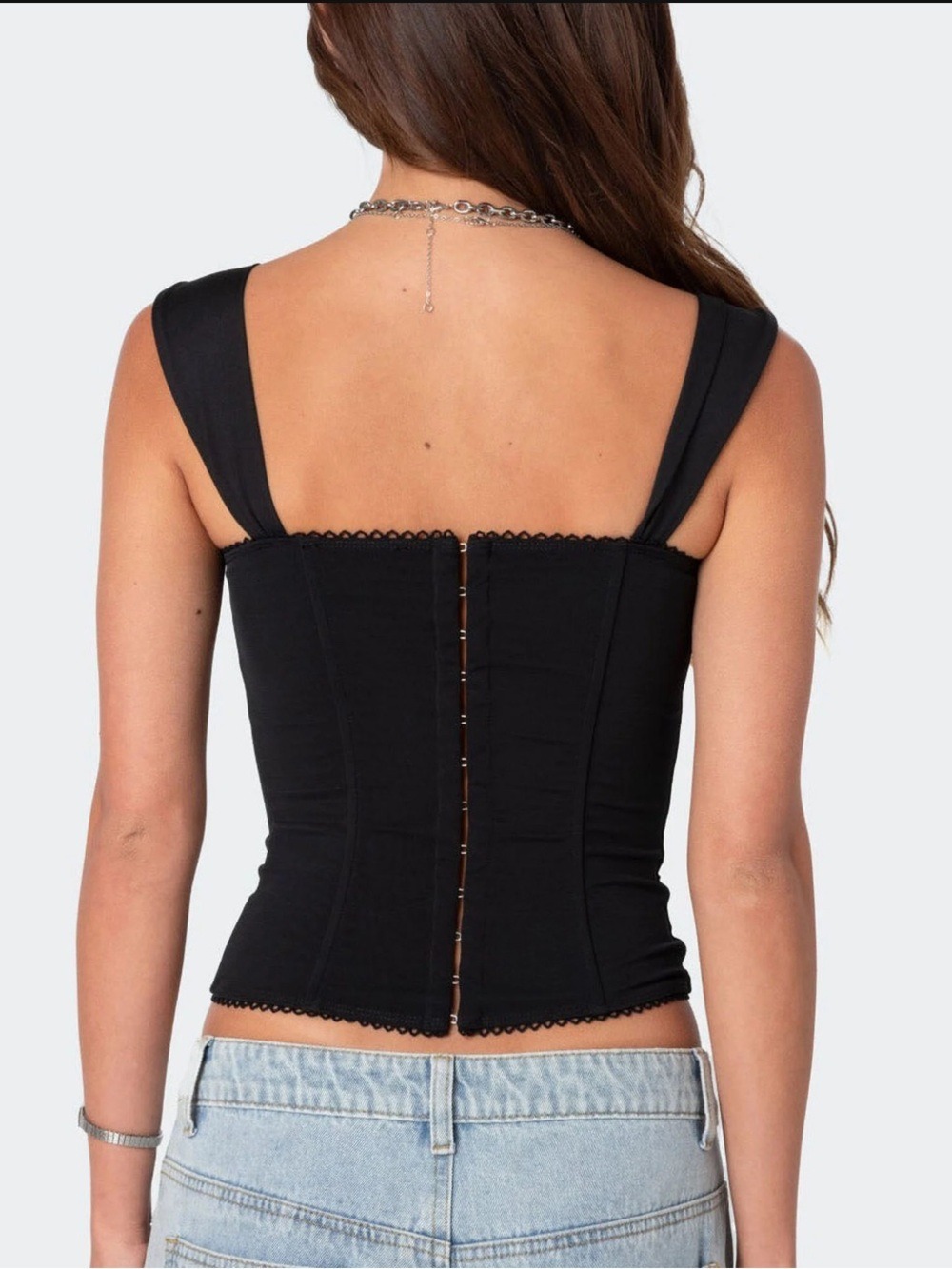 Edikted Marcella Black Wide Strap Mesh Corset Top NWT Size XS - Picture 2 of 8